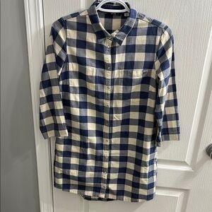 Only Blue and Cream Button Down Shirt with Dress Shirt Collar